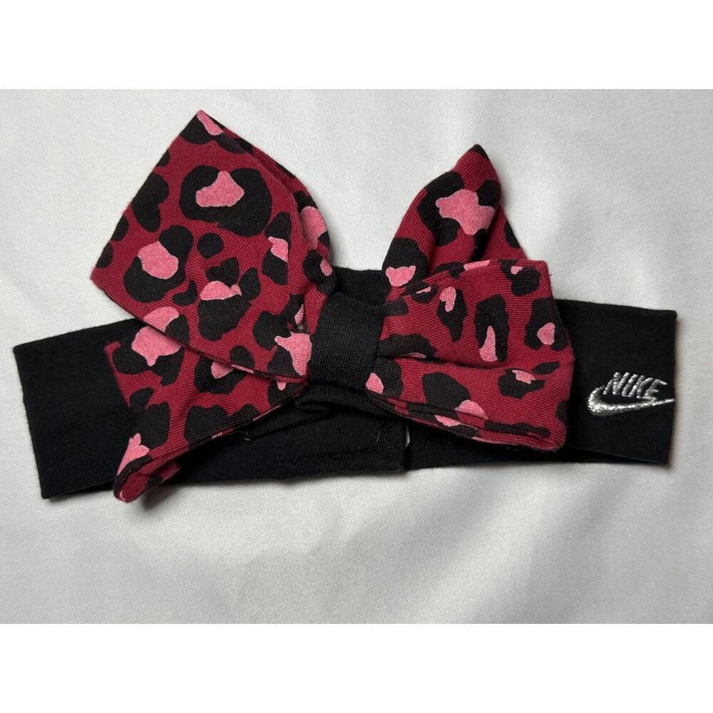 Nike Headband Infant One Size Black Pink Leopard Bow Animal Print Logo
